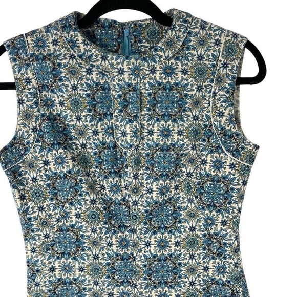 Vintage 1960s Printed Fitted Dress Mod Retro XS‎ Womens - Picture 2 of 7